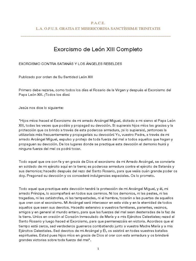 Exorcismo de Leon XIII Completo PDF | Descargar gratis PDF | Oración ...