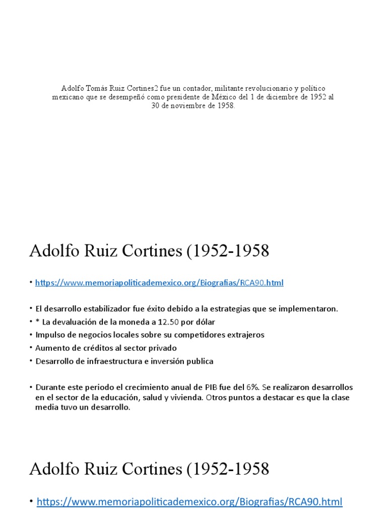 Adolfo Ruiz Cortines: Presidencia 1952-1958 | PDF | México