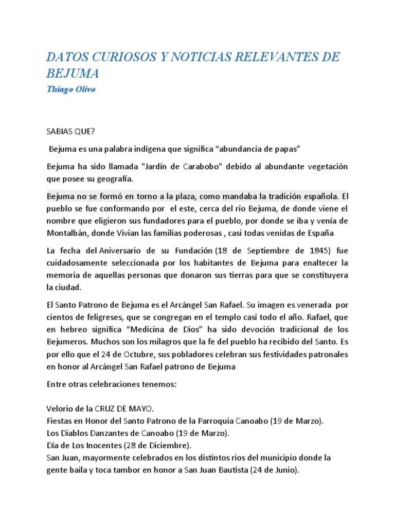 Curiosidades y Tradiciones de Bejuma | PDF