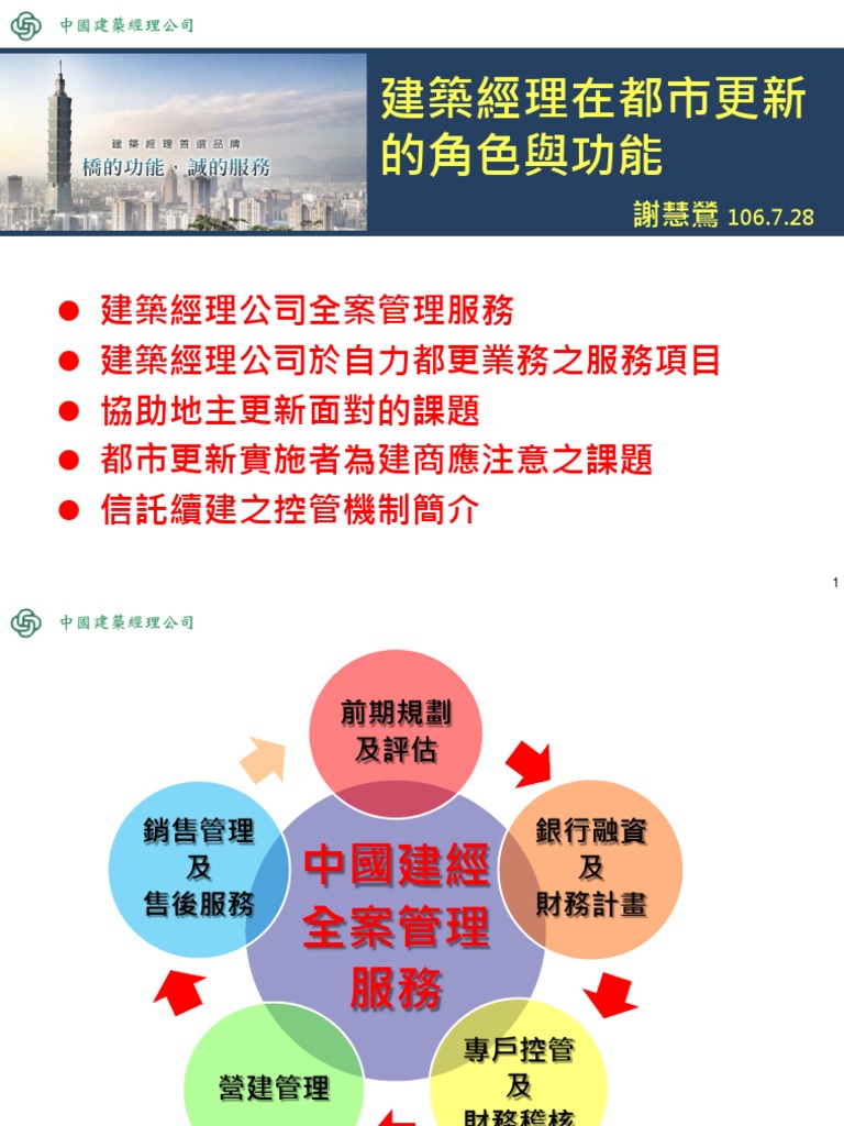 20170728-建築經理在都市更新的角色與功能 (中國建築經理公司) | PDF