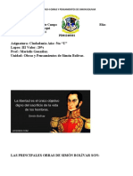 Asignatura: Ciudadanía Año: 5to "U" Lapso: III Valor: 20% Prof.: Marielis González. Unidad: Obras y Pensamientos de Simón Bolívar