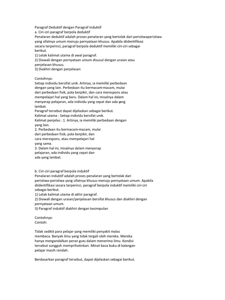Ciri Paragraf Deduktif Dan Induktif