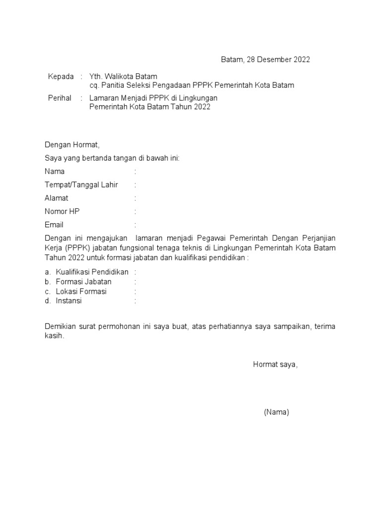 Surat Lamaran PPPK Teknis 2022 | PDF