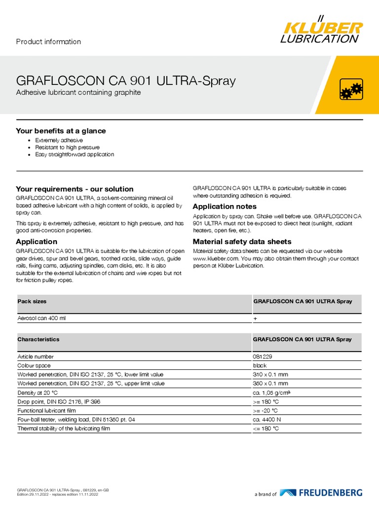 GRAFLOSCON CA 901 ULTRASpray 081229 PI GB en PDF Lubricant Gear
