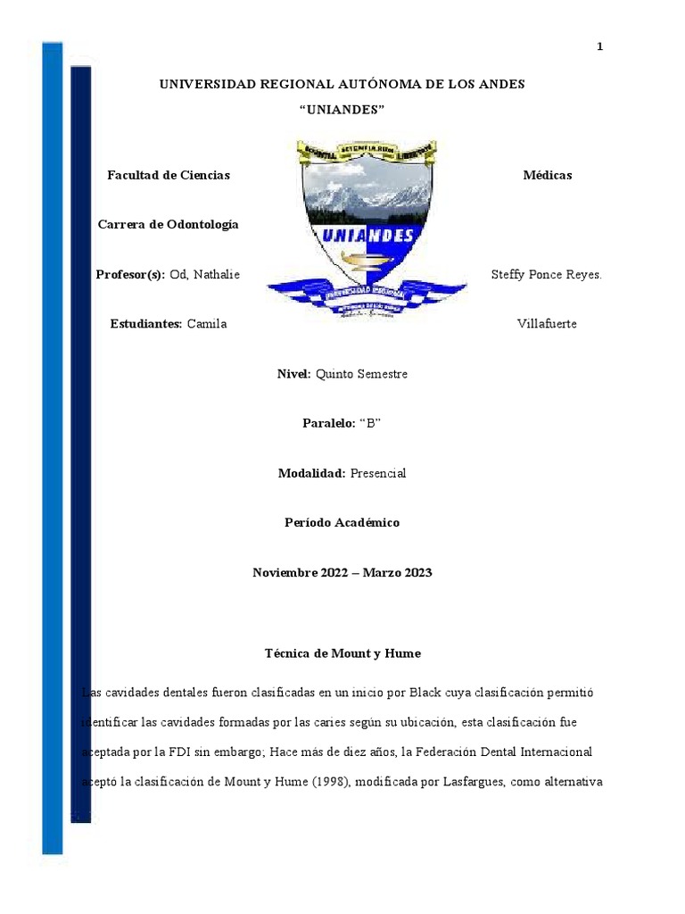 Clasificación de Cavidades: Mount y Hume | PDF | Esmalte de dientes ...