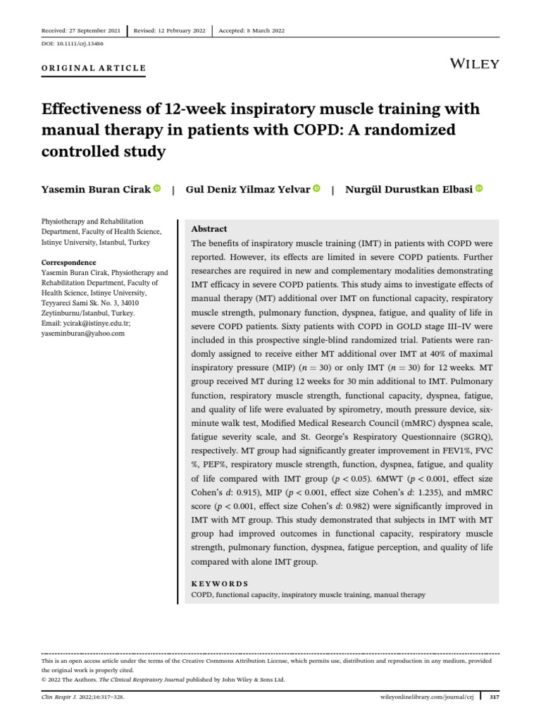 Effectiveness Of 12 Week Inspiratory Muscle Training With Manual
