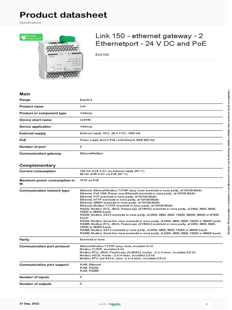 EGX150 Ethernet Gateway Specifications | PDF | Hertz | Data Transmission