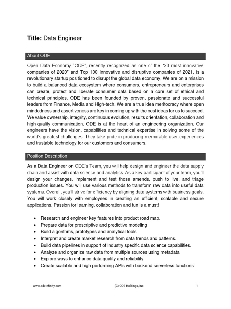 Data Engineer | PDF | Data | Databases