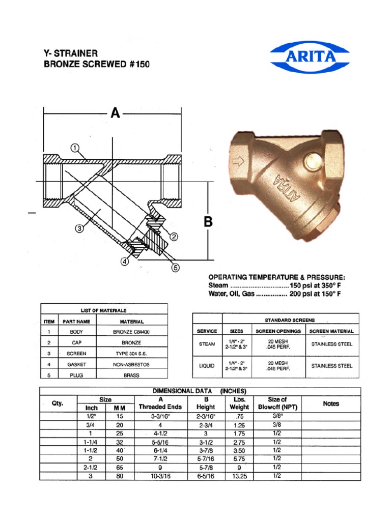 ARITA YStrainer BRONZE 150 Screwed PDF
