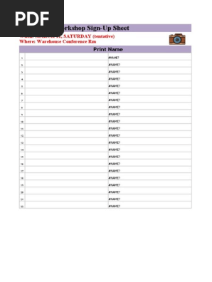 Signup Sheet Template 3