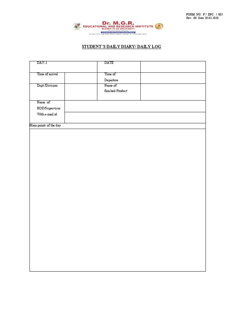 44 Iipc - Students Daily Diary Daily Log | PDF