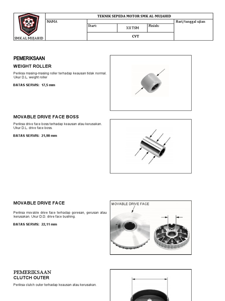 Jobsheet CVT | PDF | Manufactured Goods | Mechanical Engineering