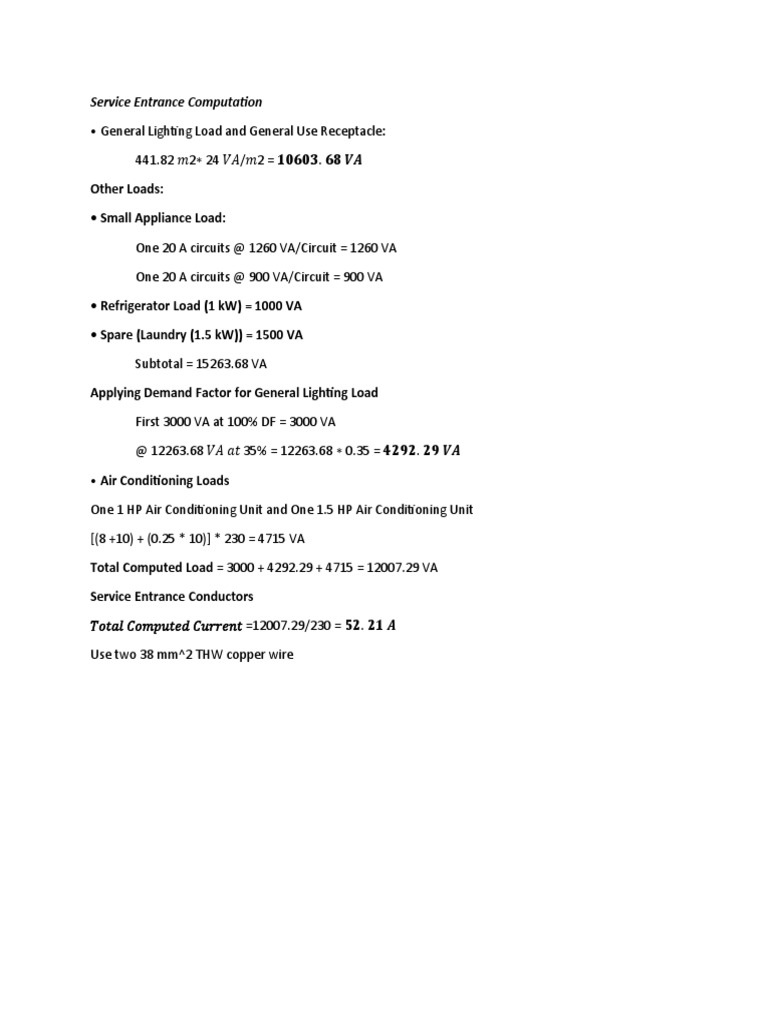 Service Entrance Load Computation Guide | PDF
