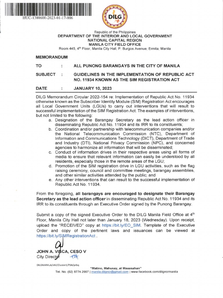 SIM Registration Act Implementation Guidelines | PDF | Government