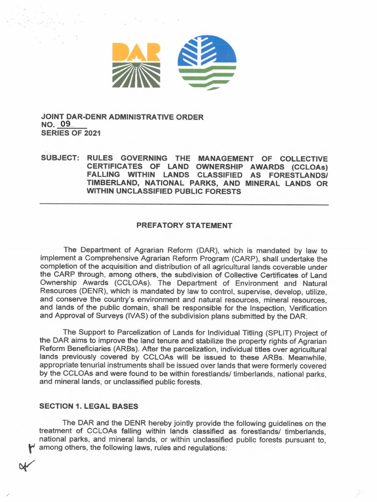 Ao 09 Joint Dar Denr Rules Governing The Management of Ccloas Falling