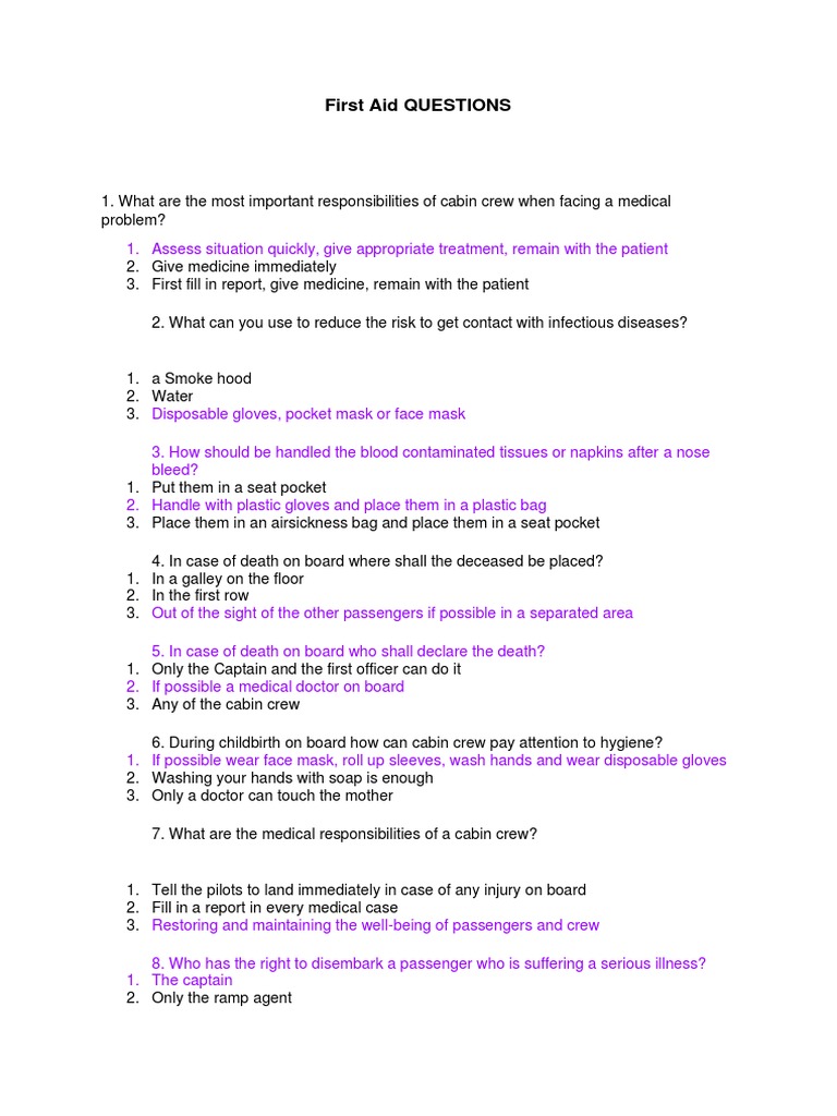 First Aid Questions PDF Hypoxia (Medical) Cardiopulmonary