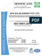 ISO 9001 Certification for APN Solar Energy Pvt Ltd