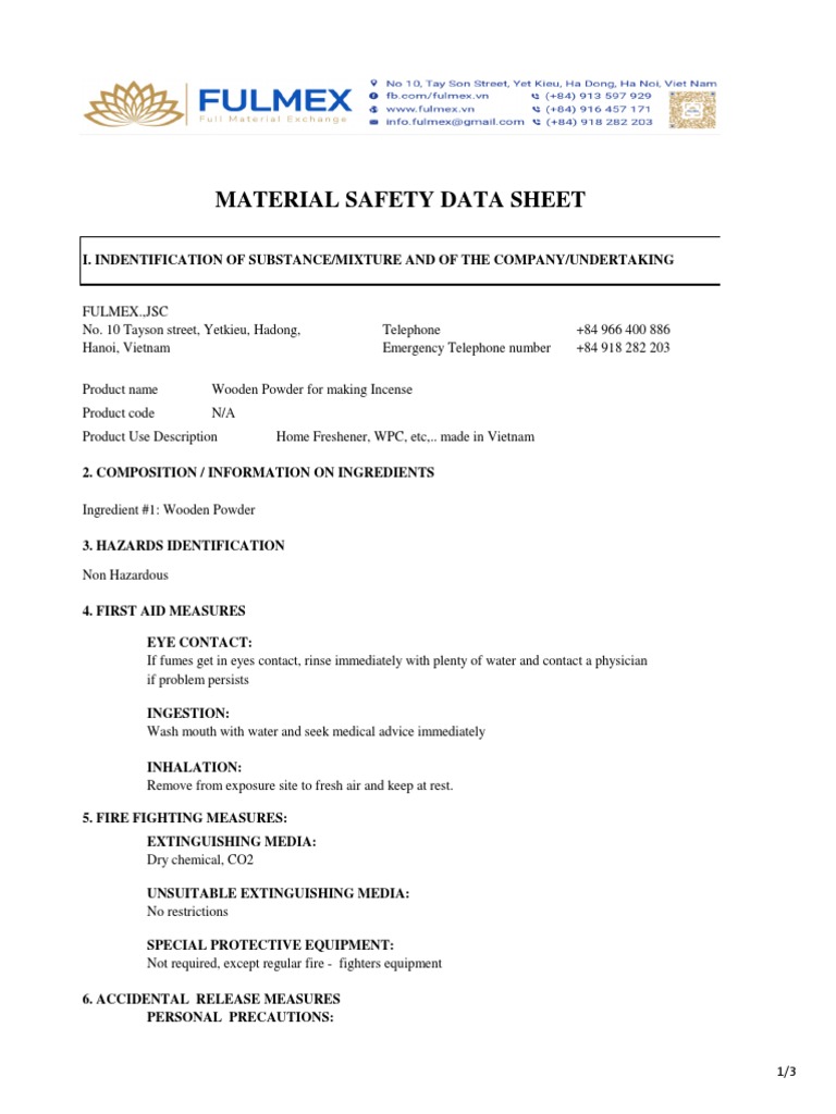 MSDS Powder PDF PDF Working Conditions Materials