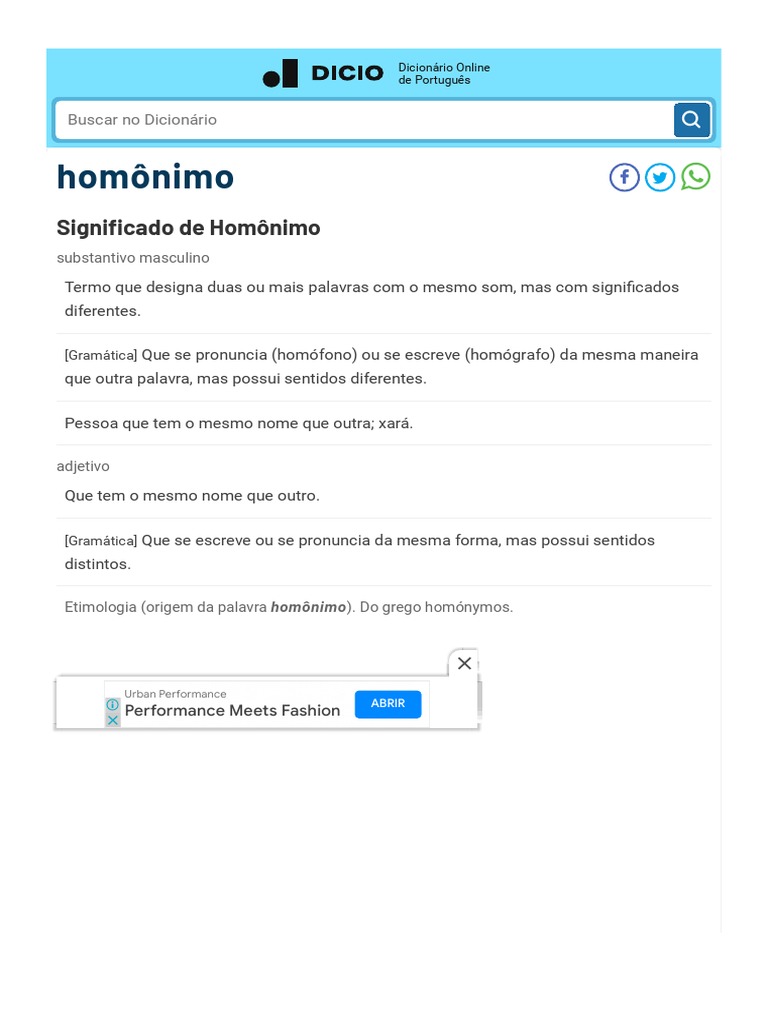 Homônimo - Dicio, Dicionário Online de Português 2 PDF | PDF | Palavra ...