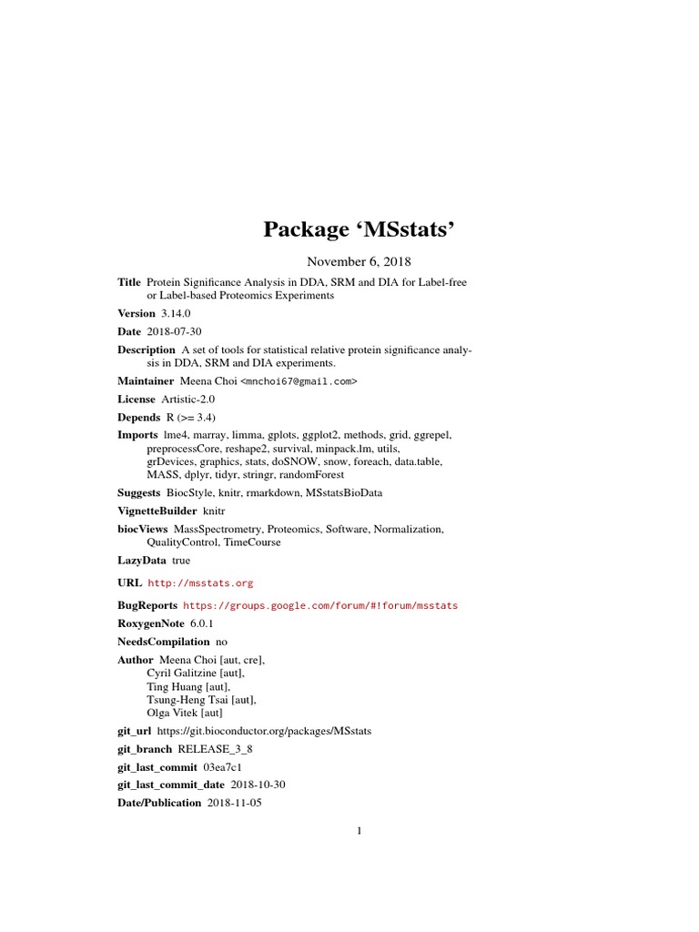 MSstats R Manual | PDF | Proteomics | Computer File