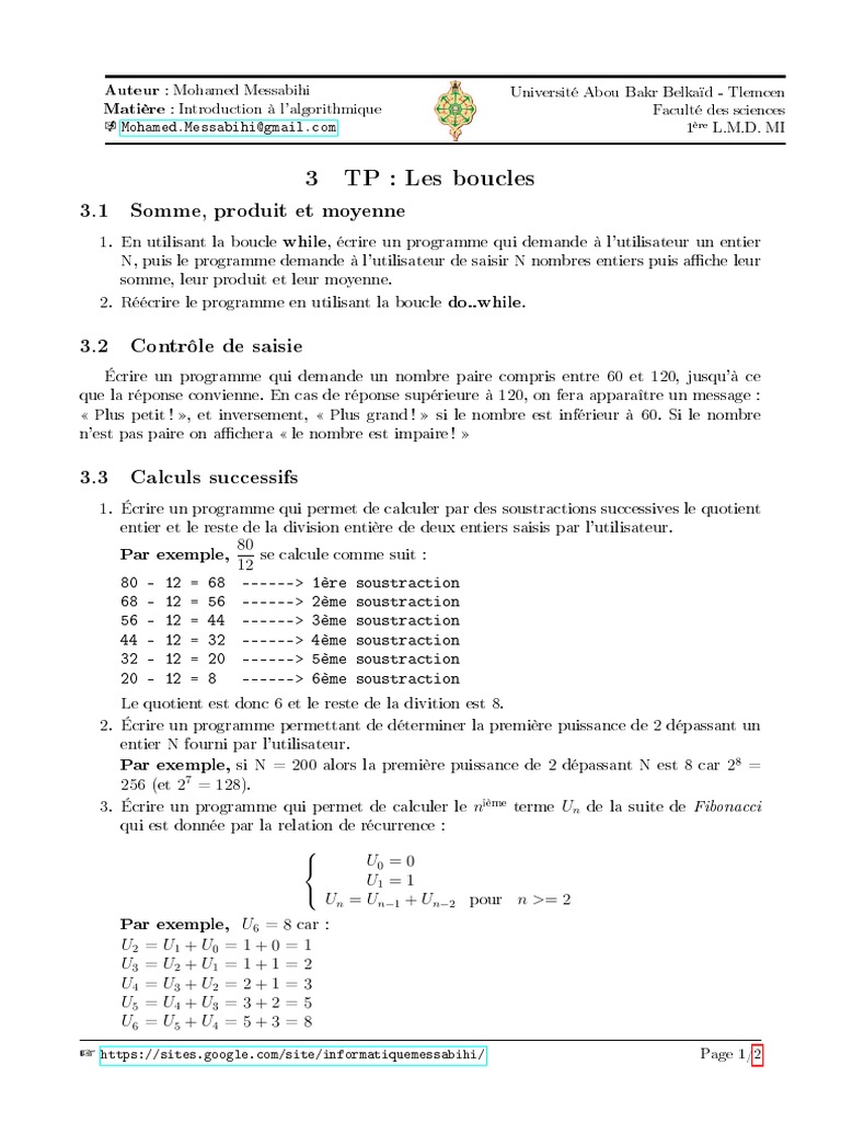 Exercices d'algorithmique en Python | PDF | Nombre | Mathématiques ...