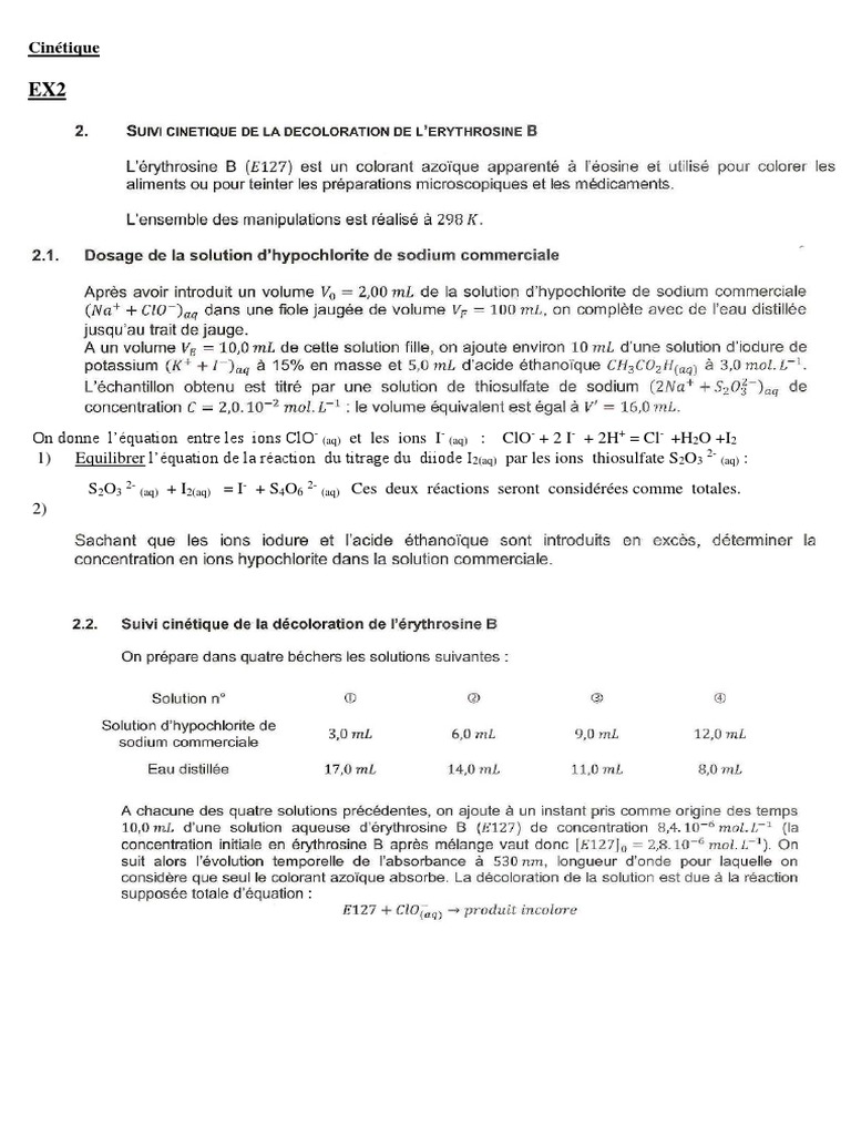 Cinétique des réactions chimiques et titrage | PDF | Cinétique chimique ...