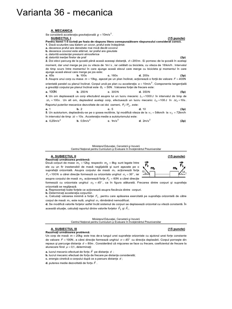 Varianta 36 MECANICĂ | PDF