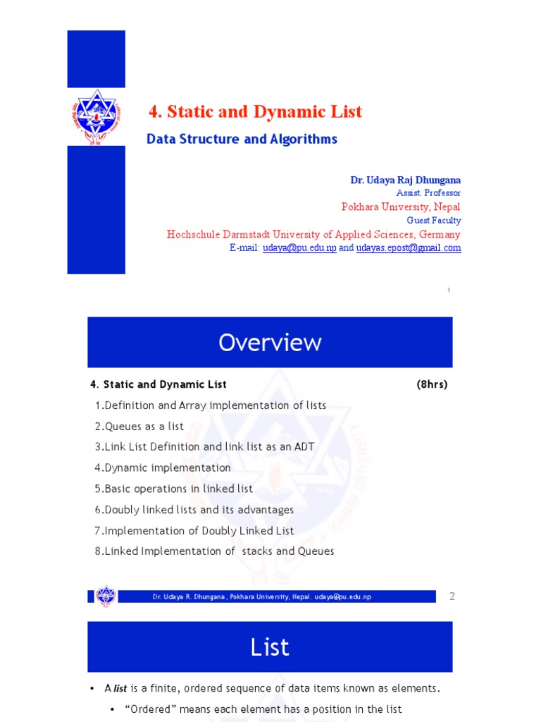 CH 4 Static and Dynamic List | PDF | Pointer (Computer Programming ...