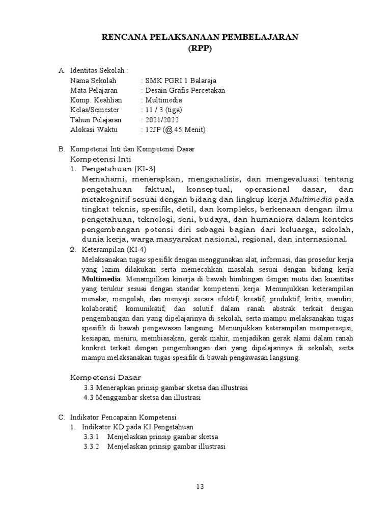 RPP Desain Grafis Percetakan | PDF