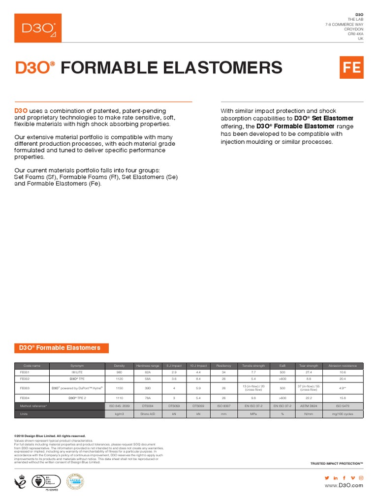 D3O Formable-Elastomers | PDF | Secondary Sector Of The Economy ...