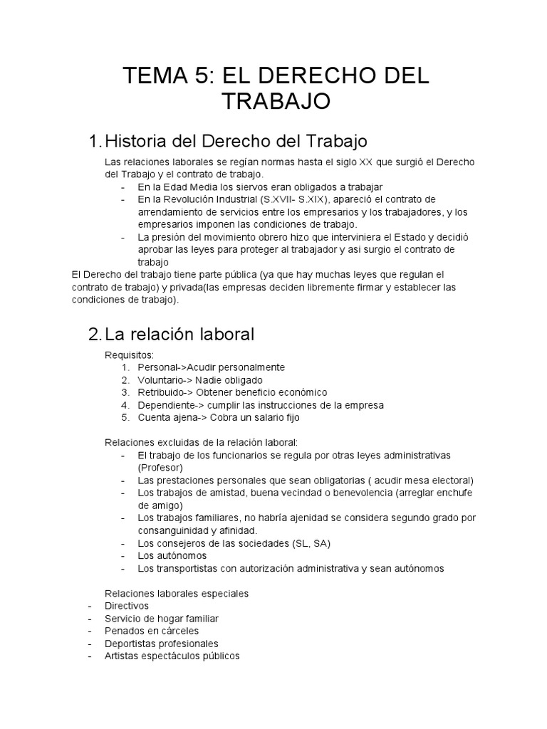 Tema 5 - El Derecho Del Trabajo | PDF | Derecho laboral | Acuerdo colectivo