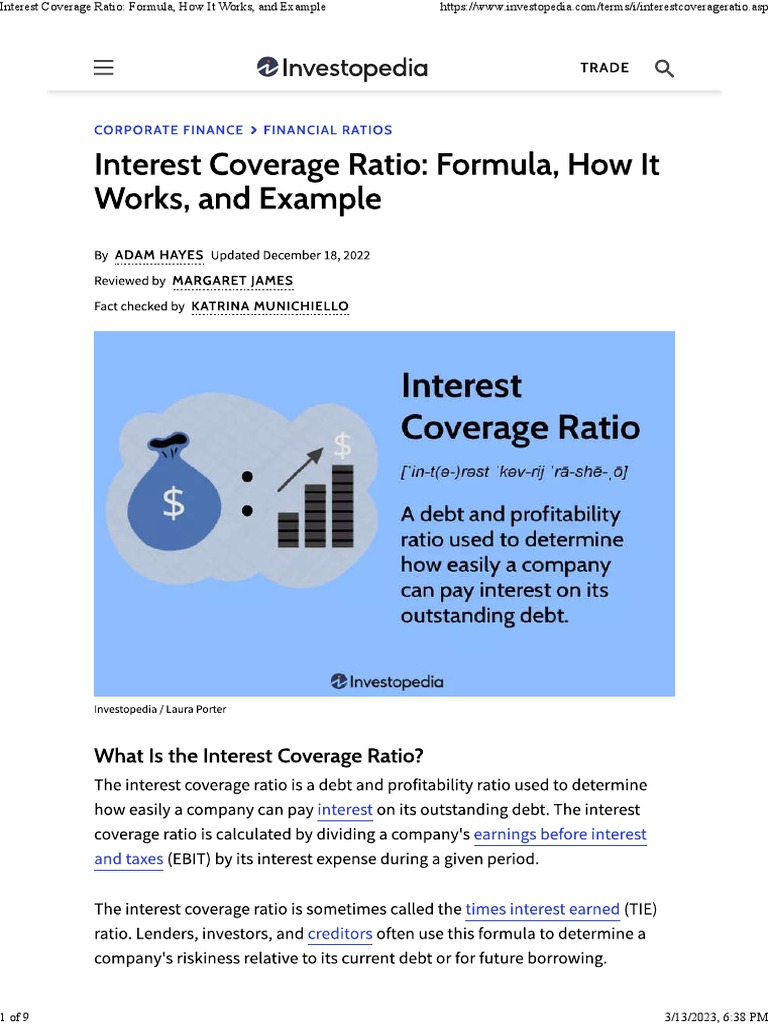 Interest Coverage Ratio - Formula, How It Works, and Example 1 | PDF