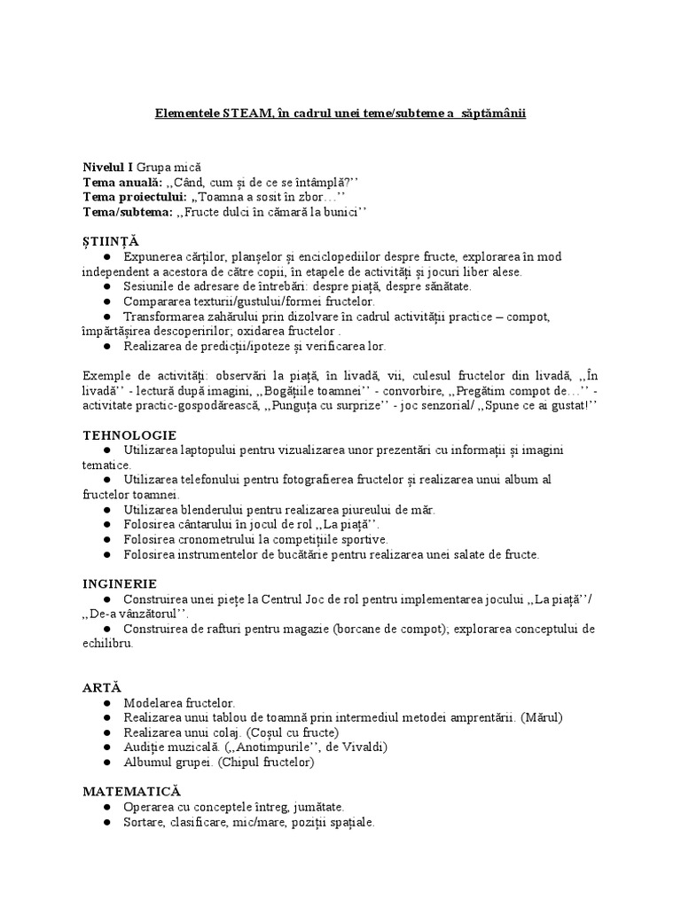 Activitati Steam in Cadrul Gradinitei | PDF