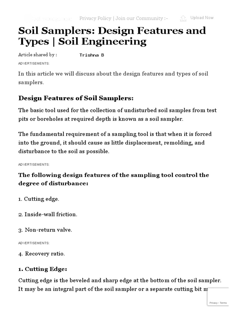 1st CH Soil Samplers Design Features and Types Soil Engineering PDF Piston Soil
