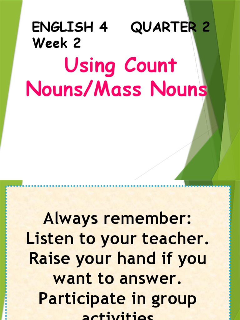 Demo COT ENGLISH 4 MASS NOUNS COUNT NOUNS SY 2019 2020 PDF Cakes Noun