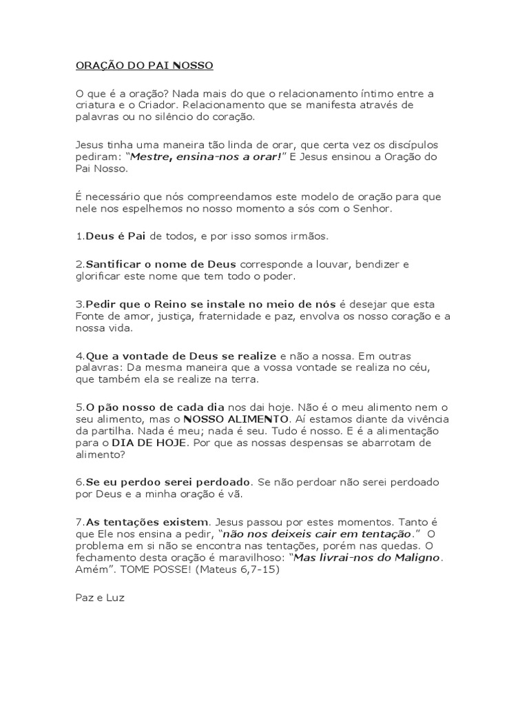Oração Do Pai Nosso Pdf Oração Oração Do Senhor