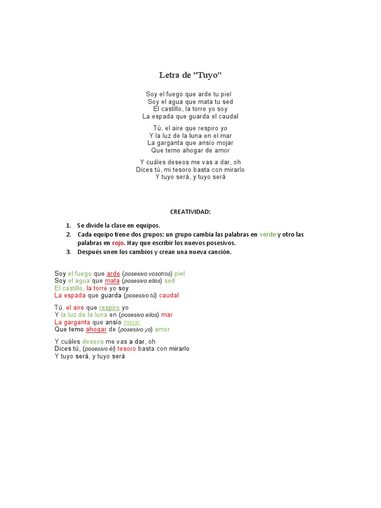 Letra de Tuyo | PDF