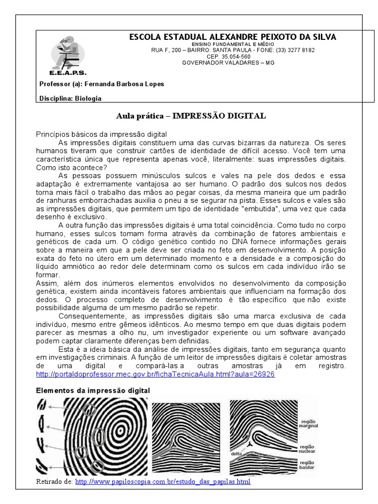 Aula Prática - IMPRESSÃO DIGITAL - Estado | PDF | Impressão digital |  Genética, image size:768x1024