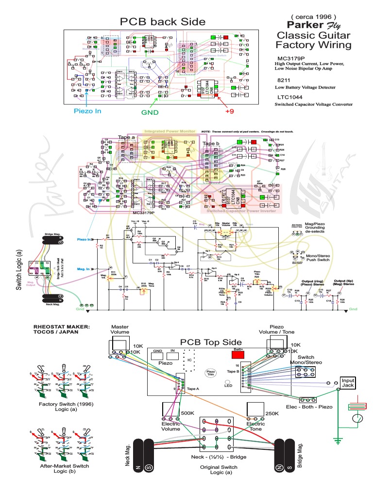 Factory Wiring Diagram for a Parker Fly Classic Guitar Featuring Piezo