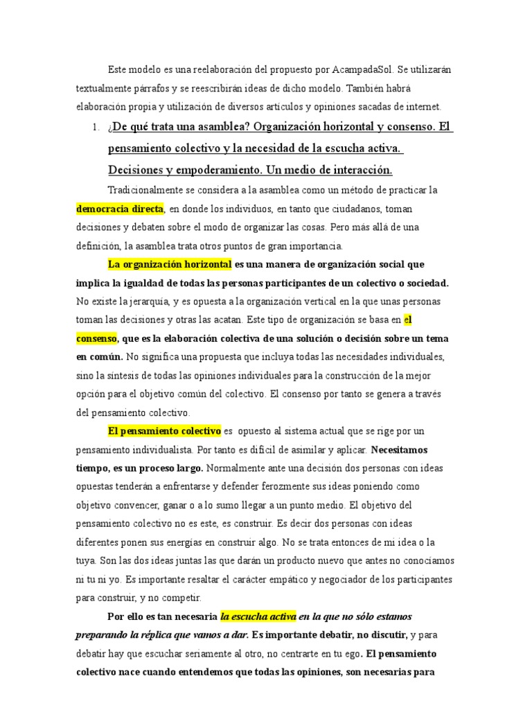 ASAMBLEARISMO PDF Toma de decisiones Democracia