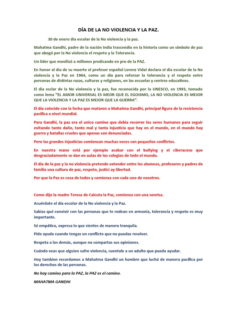 Día de La No Violencia y La Paz | PDF