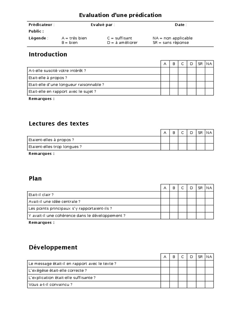 Évaluation de Prédication : Critères et Remarques | PDF