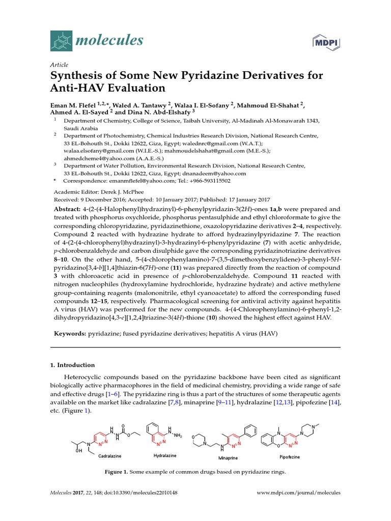 Synthesis of Some New Pyridazine Derivatives For A | PDF | Infection ...