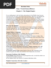 CBSE Class 7 History Chapter 4 Notes - The Mughal Empire PDF