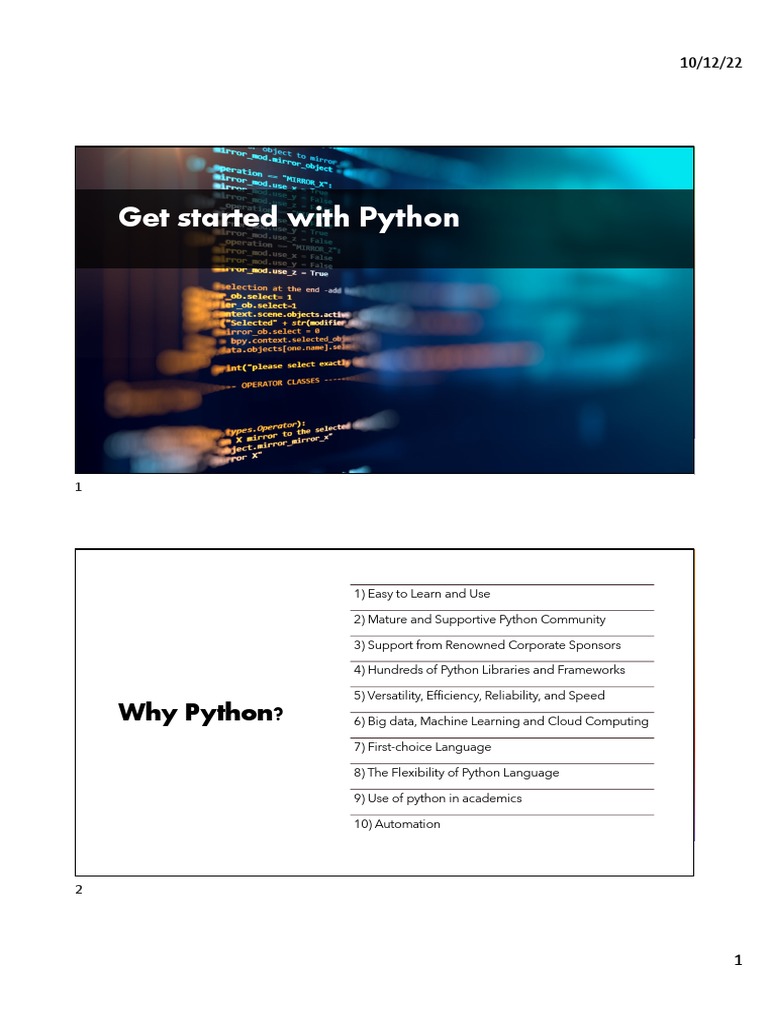 1 - Intro To Python | PDF | Computing | Computer Programming