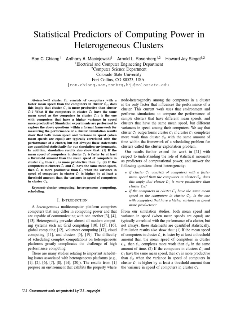 Statistical Predictors of Computing Power in Heterogeneous Clusters ...