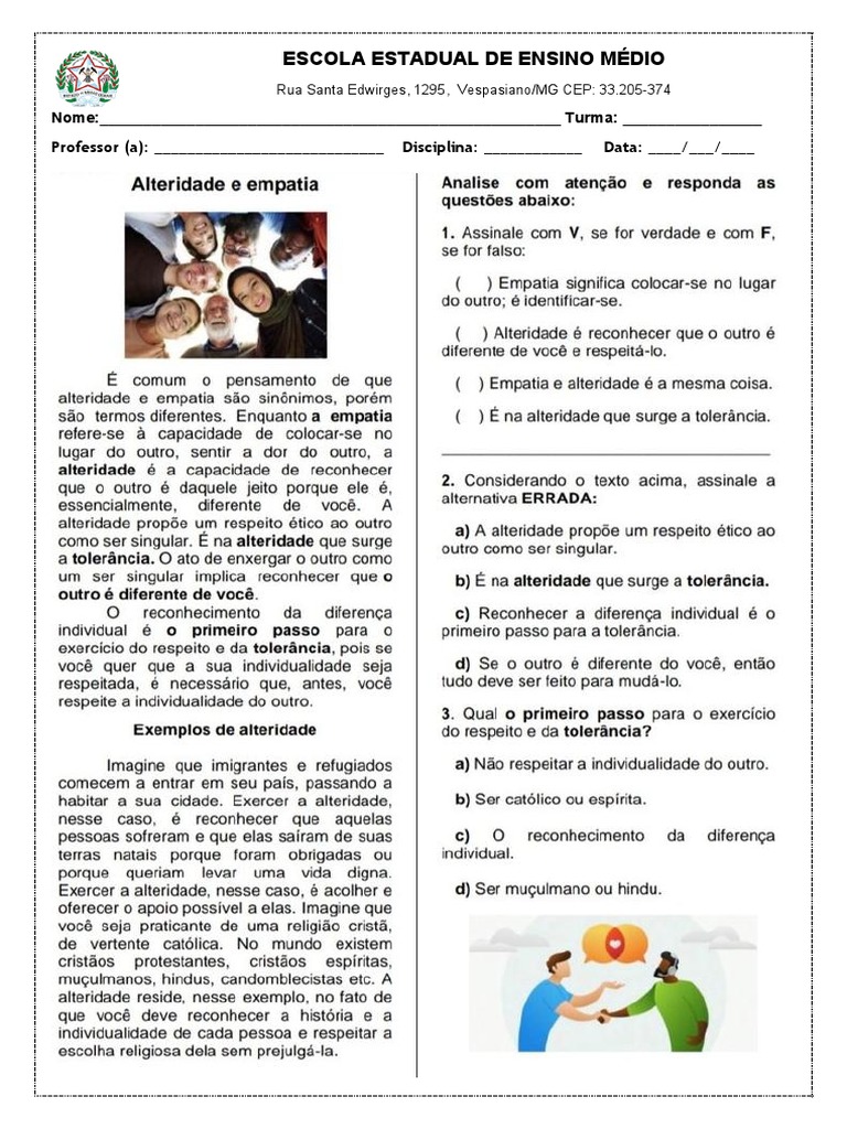 Atividade alteridade e empatia em pdf pdf