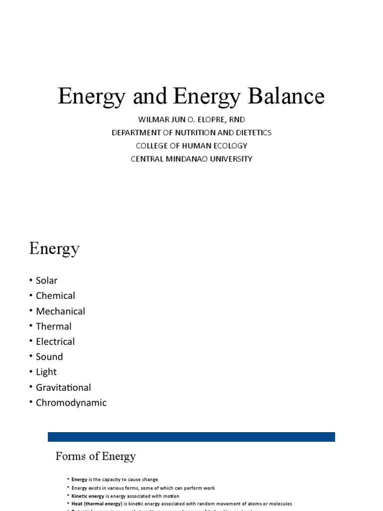 Energy and Energy Balance PDF Food Energy Heat