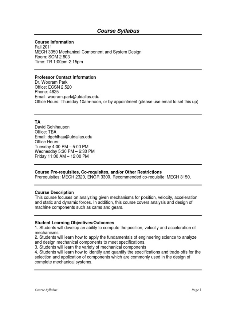 UT Dallas Syllabus For Mech3350.001.11f Taught by Wooram Park ...