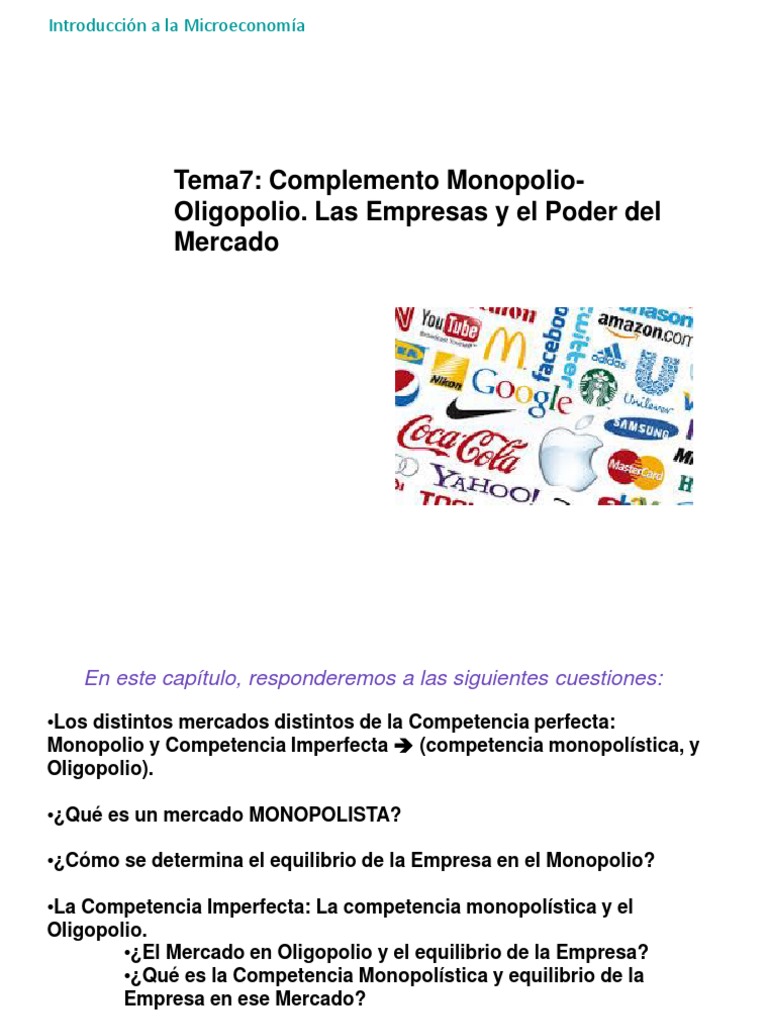 Monopolio y Oligopolio en Microeconomía | PDF | Monopolio | Oligopolio